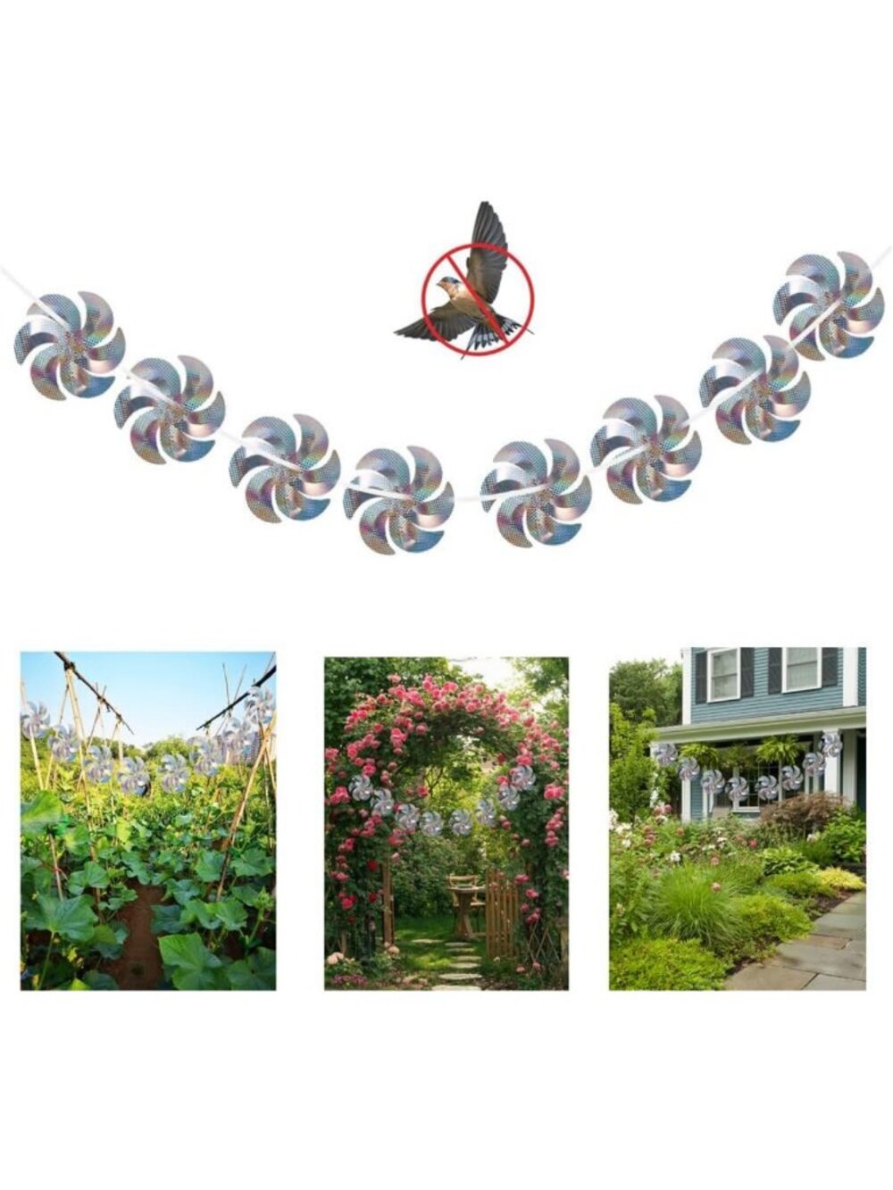 10M Reflective Pinwheel String - Sparkly Hanging Bird Deterrent Wind Spinners